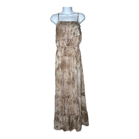 Express Maxi Dress Womens Medium Flowy Tiered Animal Print Mesh Chiffon Boho - Picture 1 of 14